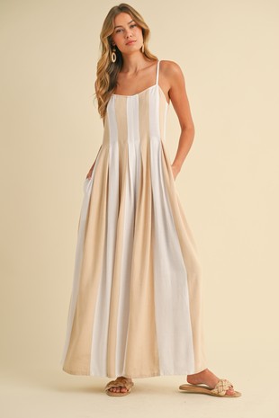 Tan and White Wide Leg Jumpsuit
