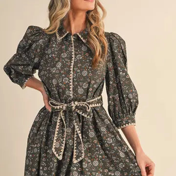 Hunter Green Floral Mini Dress
