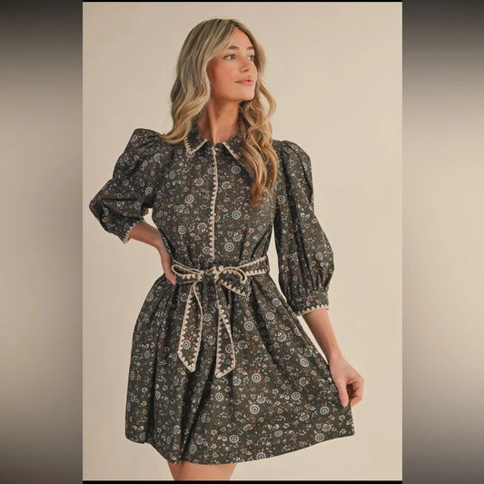 Hunter Green Floral Mini Dress
