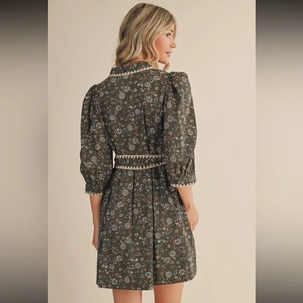 Hunter Green Floral Mini Dress