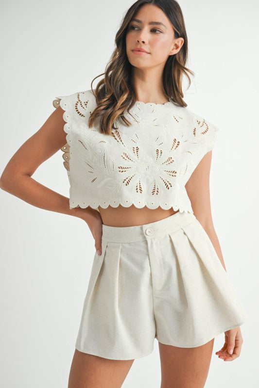 Linen Mix Shorts With Matching Top