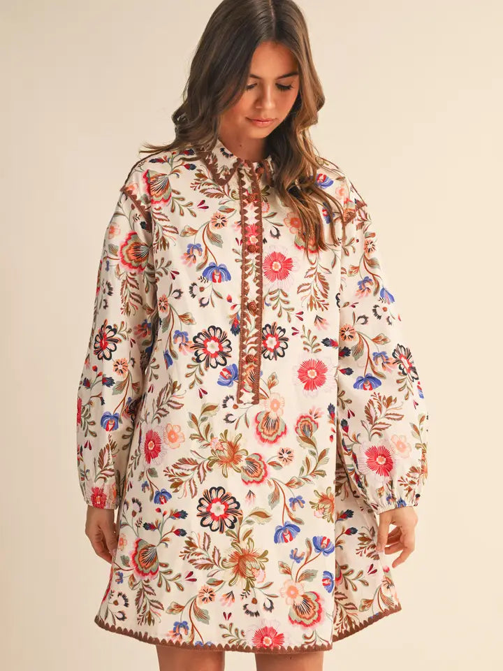 Blanket Stitch Floral Dress
