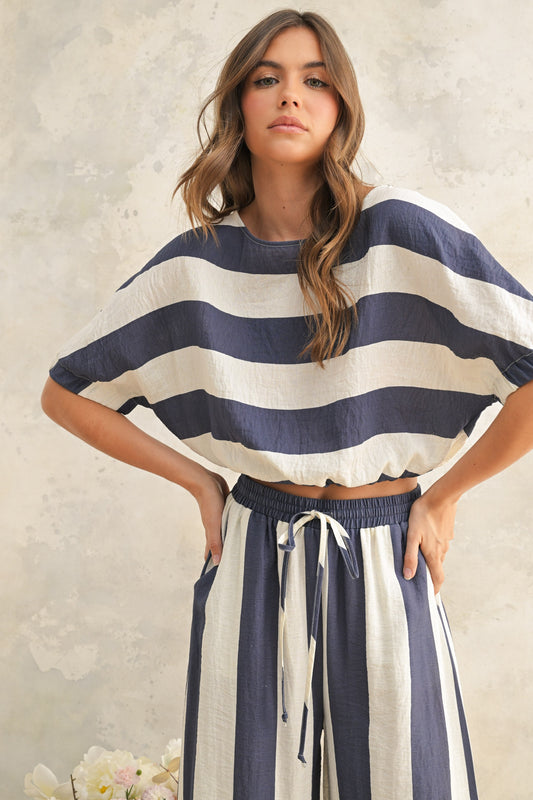 Wide Stripe Boat Neck Top (Bottoms Sold Separately)