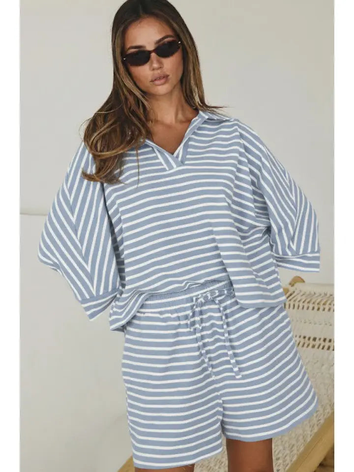 Two Piece Short Set in Dusty Blue