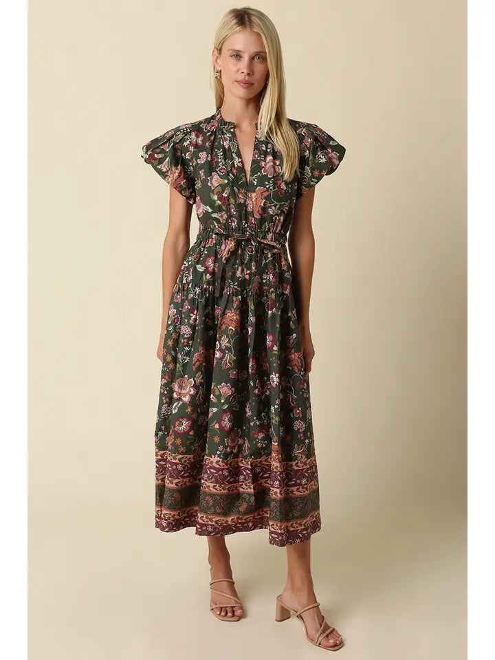 The Tori Bubble Sleeve Floral Midi Dress