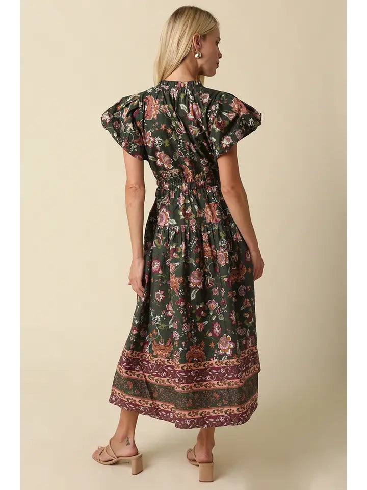 The Tori Bubble Sleeve Floral Midi Dress