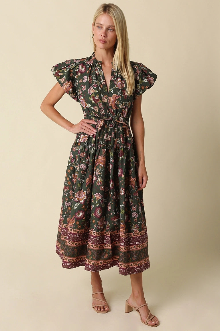 The Tori Bubble Sleeve Floral Midi Dress