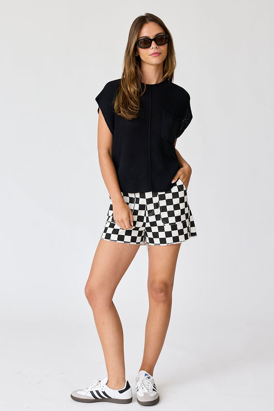 Game Day High Waisted Denim Checkered Short
