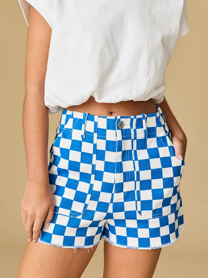 Blue Checkered Game Day Shorts