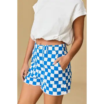 Blue Checkered Game Day Shorts
