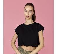 Bubble Hem Short Sleeve Cropped Top