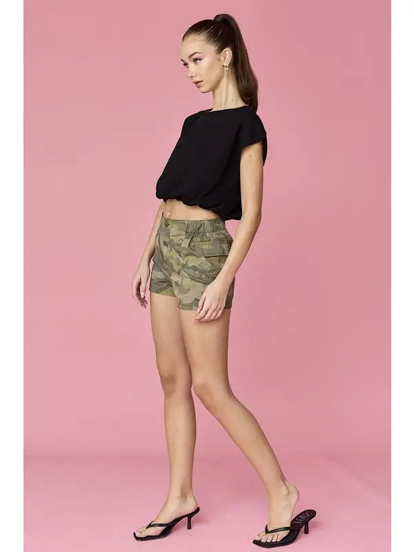 Bubble Hem Short Sleeve Cropped Top