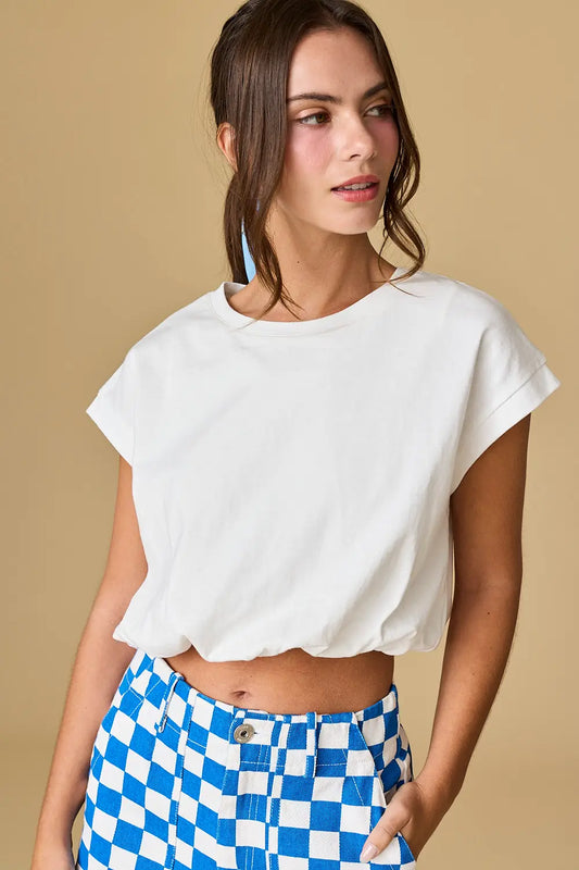 Bubble Hem Short Sleeve Cropped Top