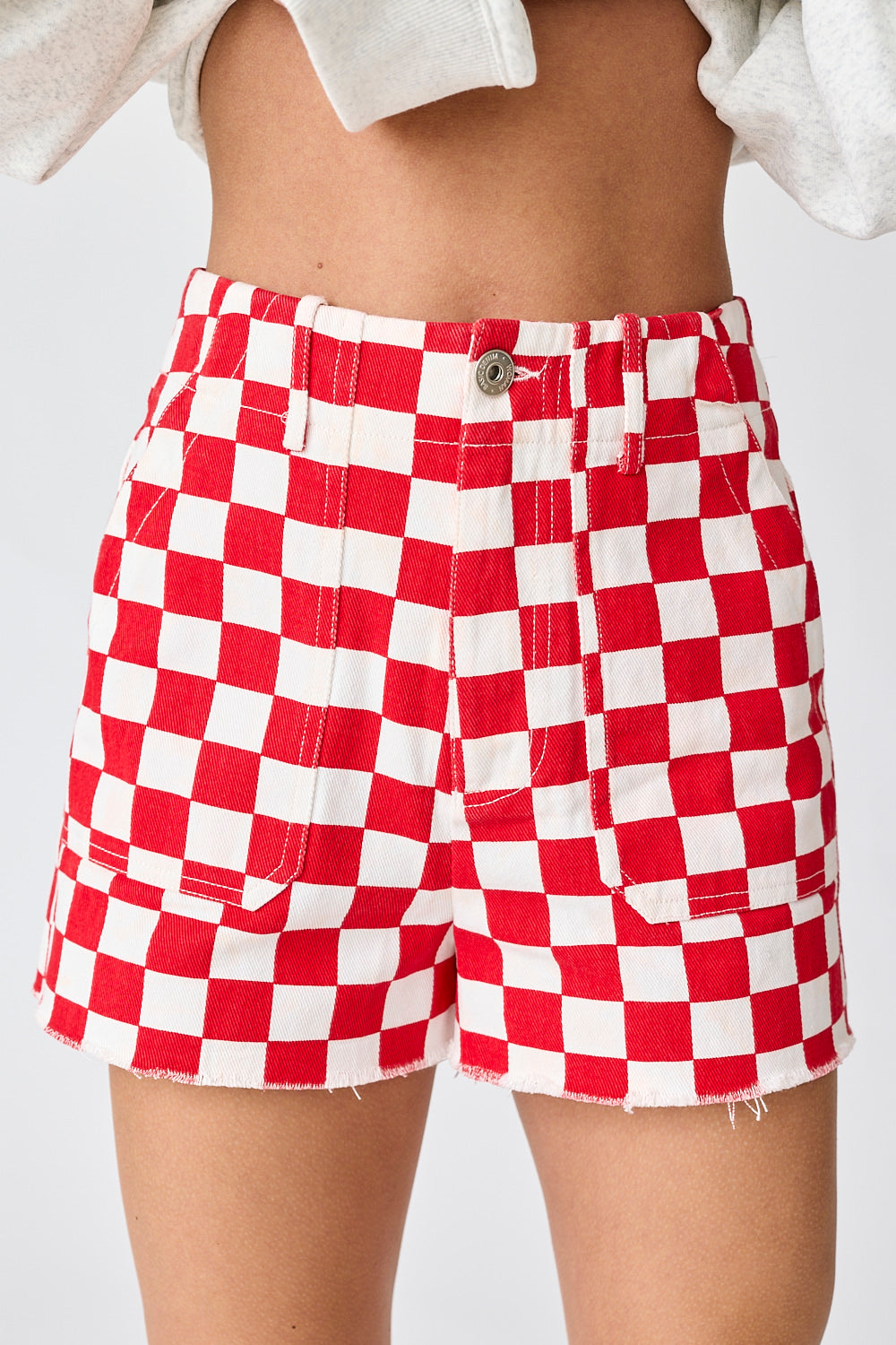 Game Day High Waisted Denim Checkered Short