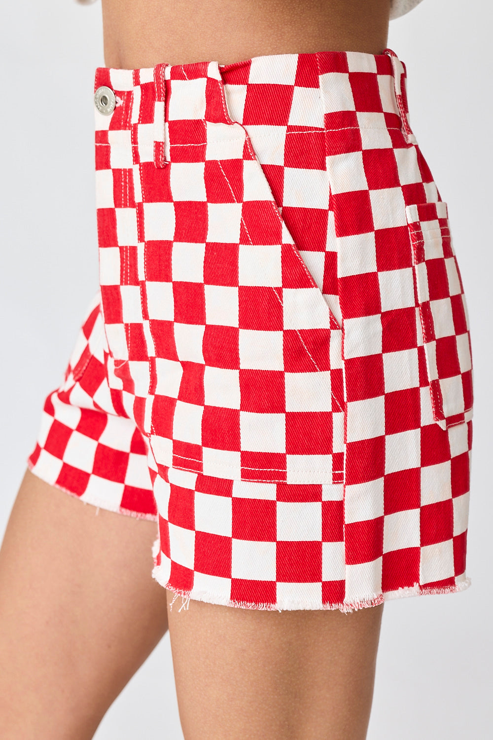 Game Day High Waisted Denim Checkered Short