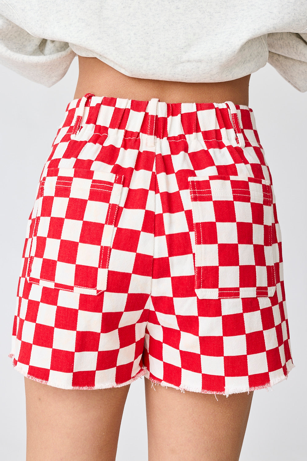 Game Day High Waisted Denim Checkered Short