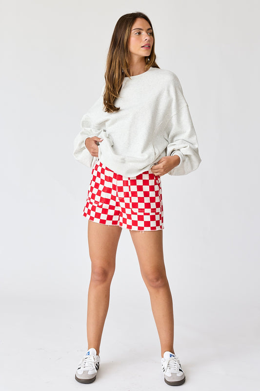 Game Day High Waisted Denim Checkered Short