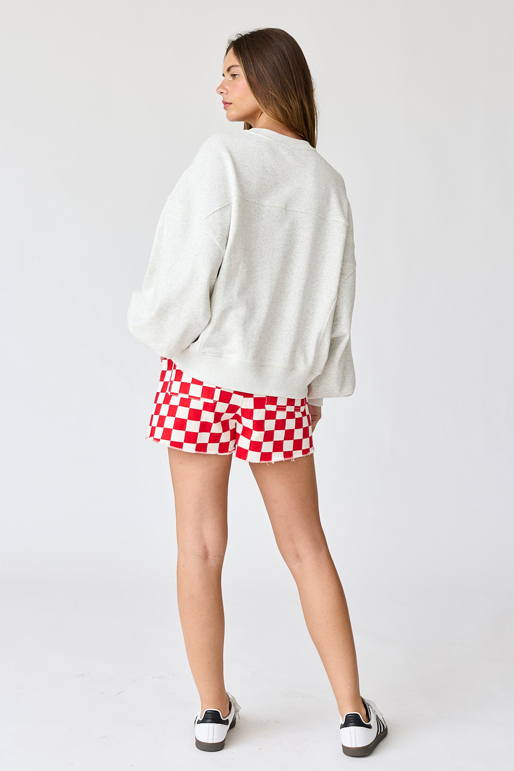 Game Day High Waisted Denim Checkered Short