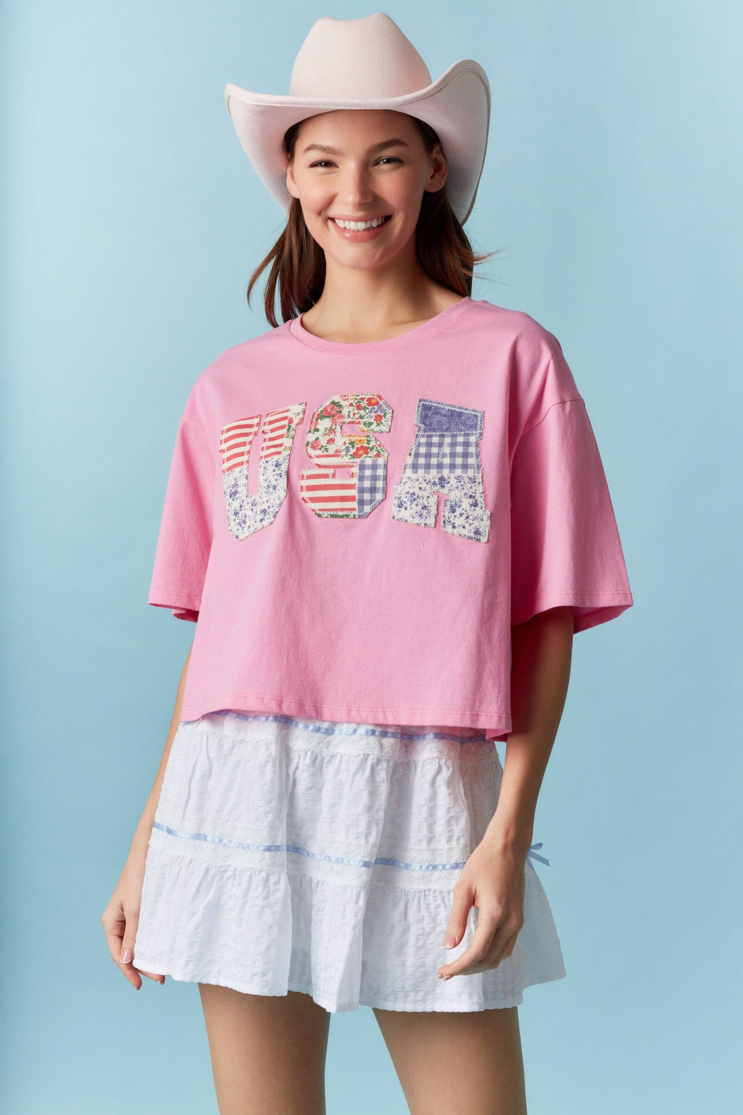 Patch Work USA Cropped Tee