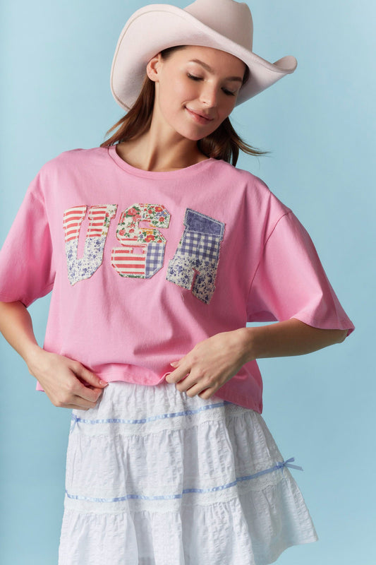 Patch Work USA Cropped Tee