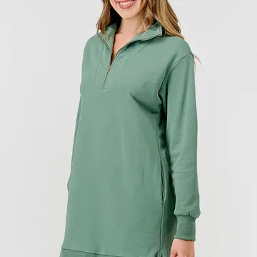 Sporty Sage Zip Collar Dress