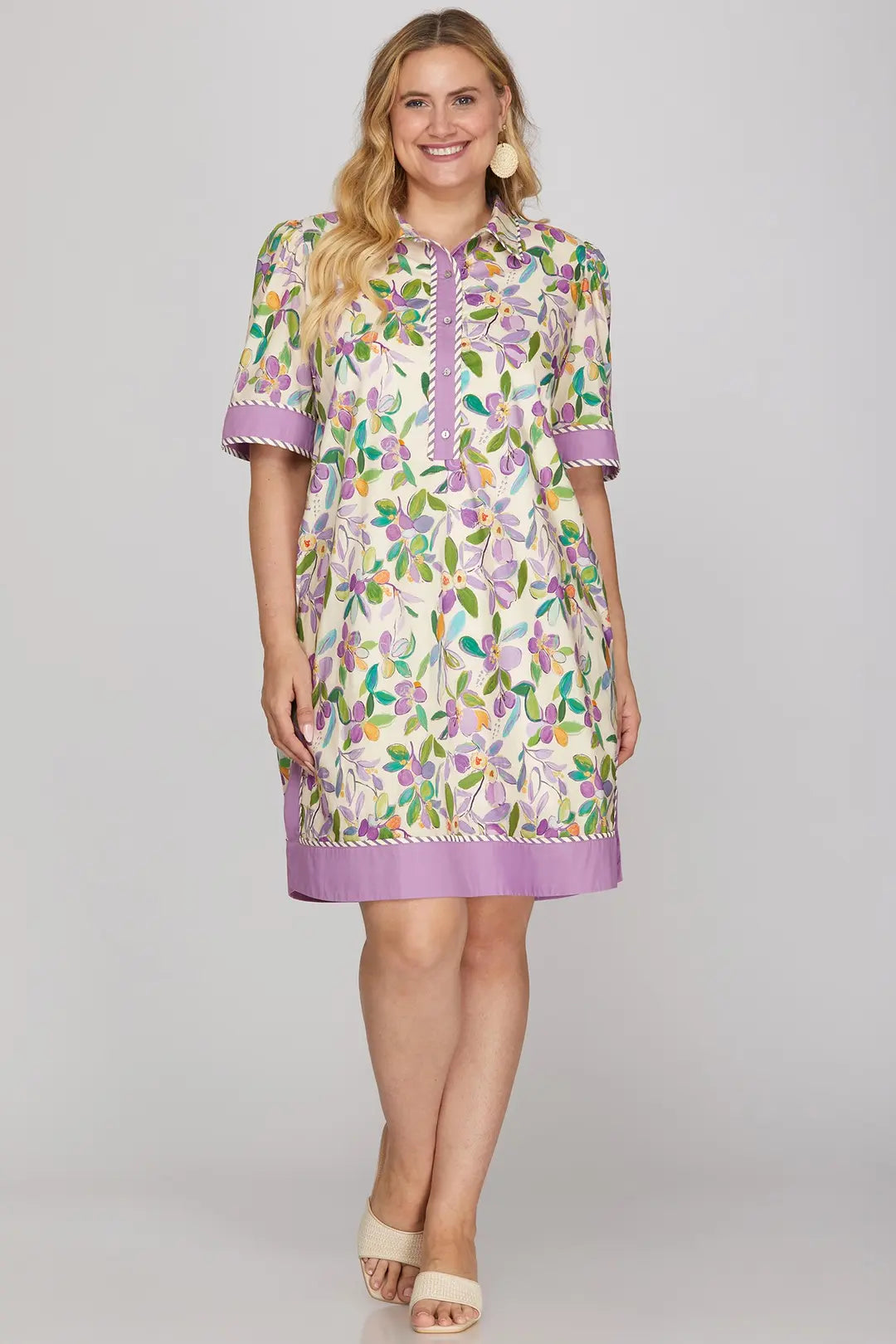 PLUS SIZE Lavender Floral Detail Mini Dress