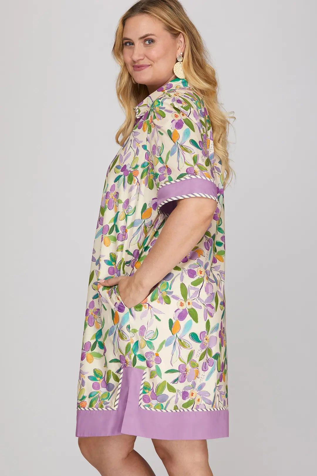 PLUS SIZE Lavender Floral Detail Mini Dress