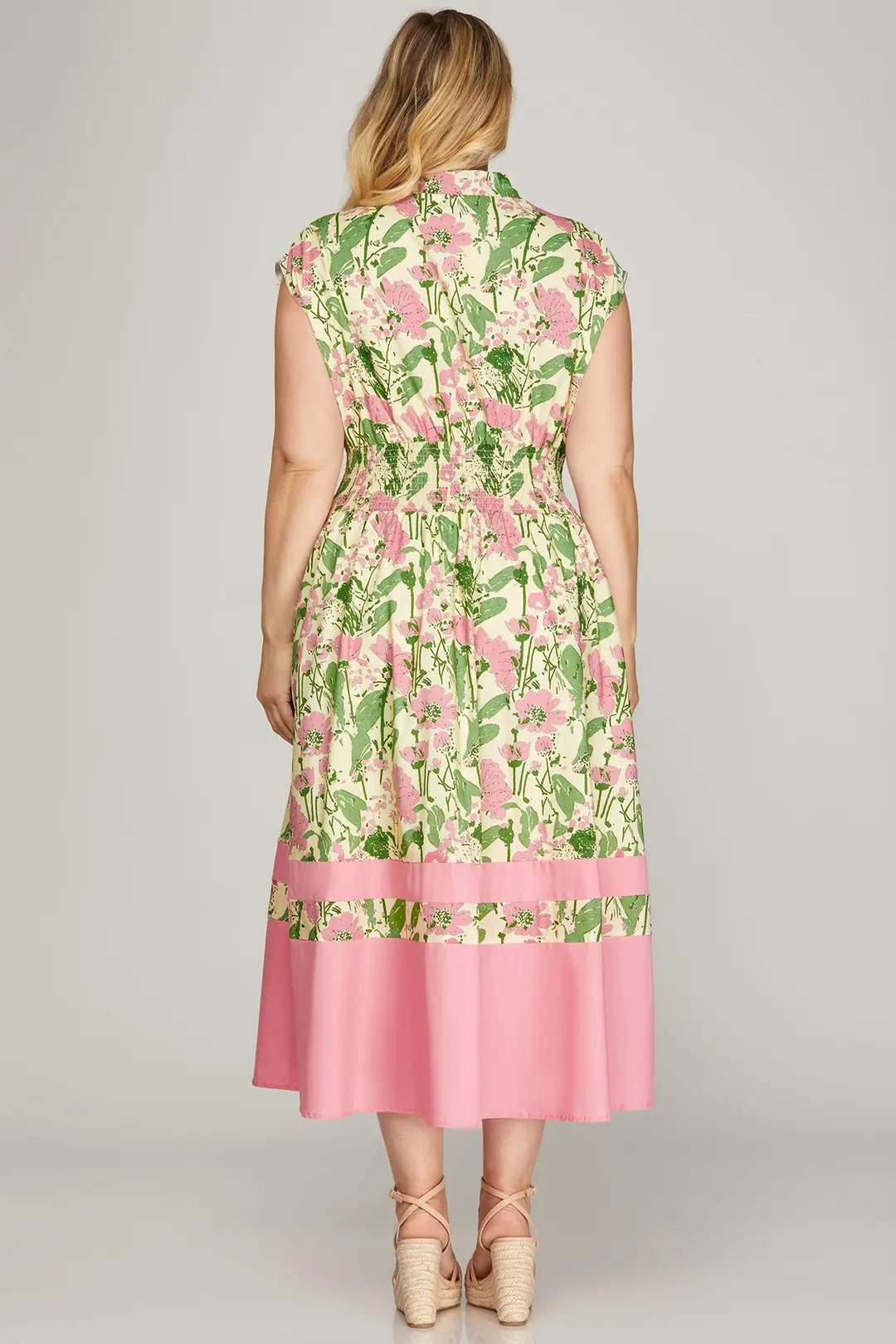 PLUS SIZE Pink Floral Bold Hem Midi Dress