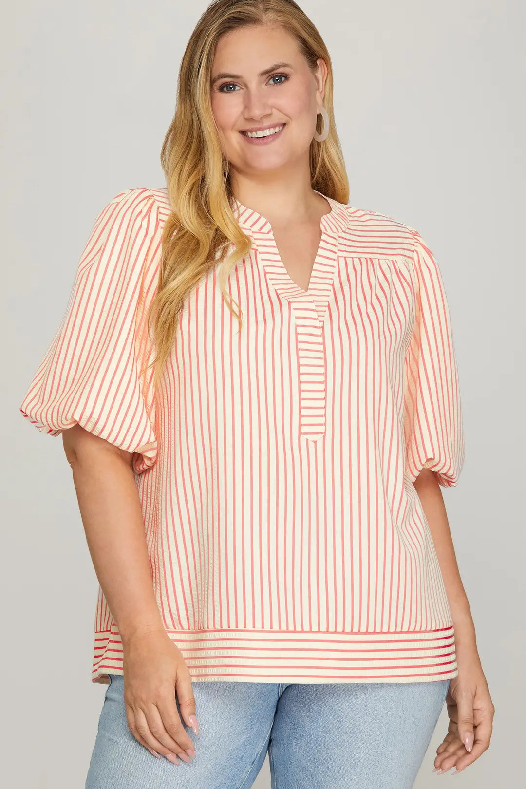 PLUS SIZE Striped Top in Pink