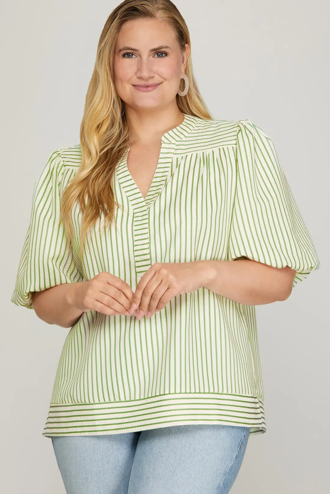 PLUS SIZE Striped Top in Sage