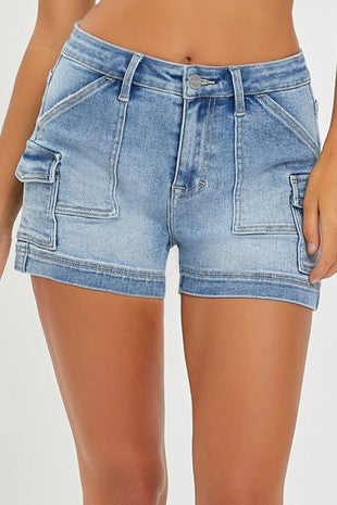Risen Medium Wash Denim Cargo Shorts