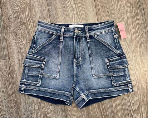 Risen Medium Wash Denim Cargo Shorts