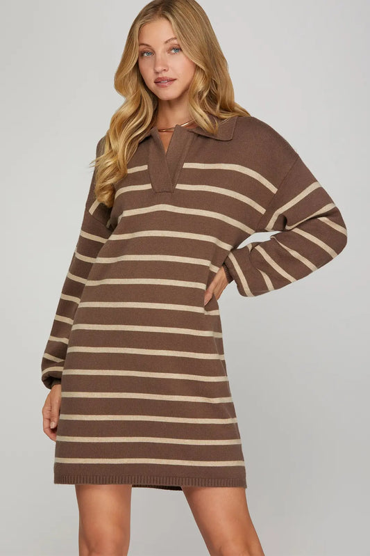 Striped Sweater Dress in Mocha