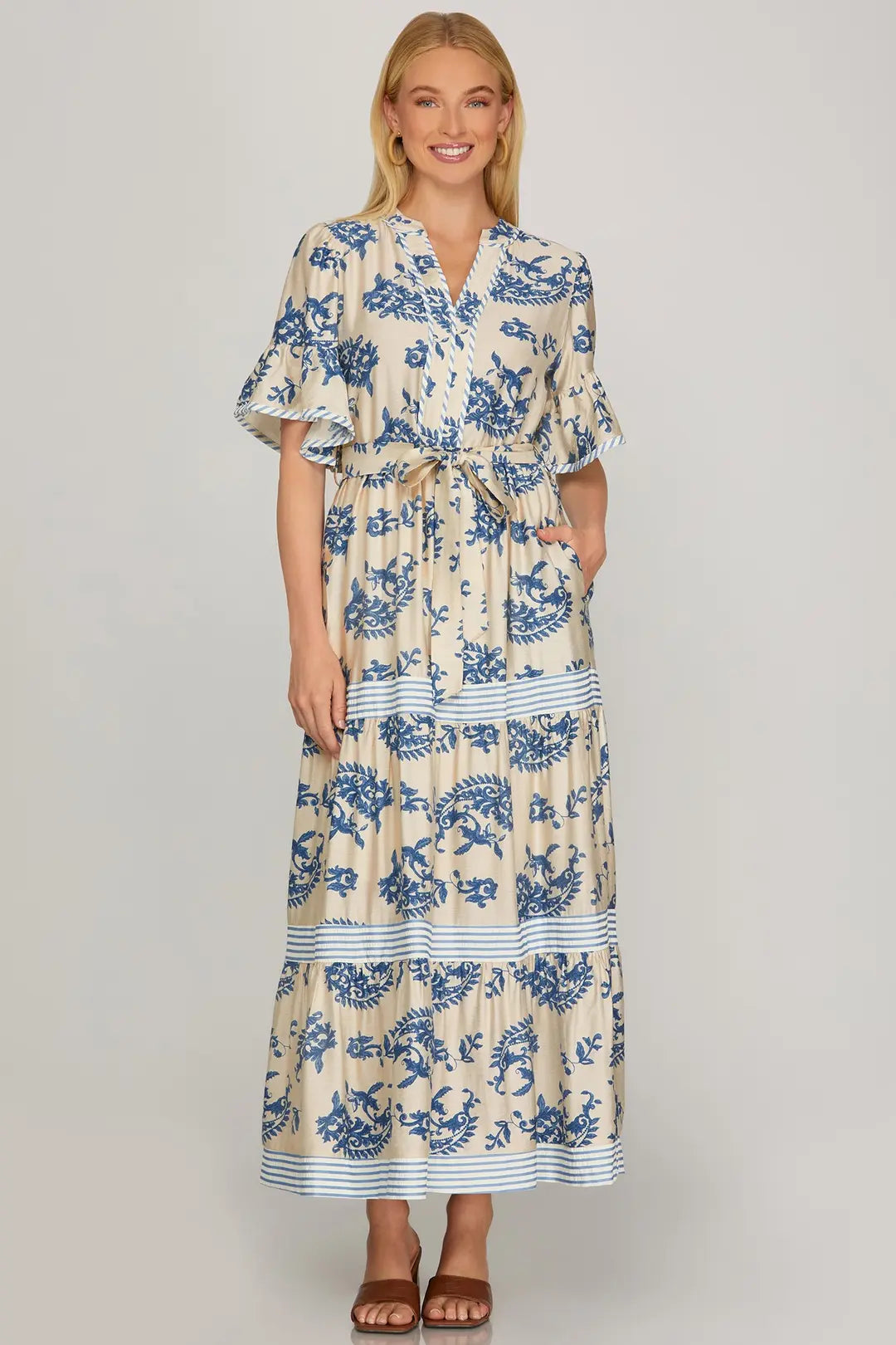 Blue Floral Midi Dress