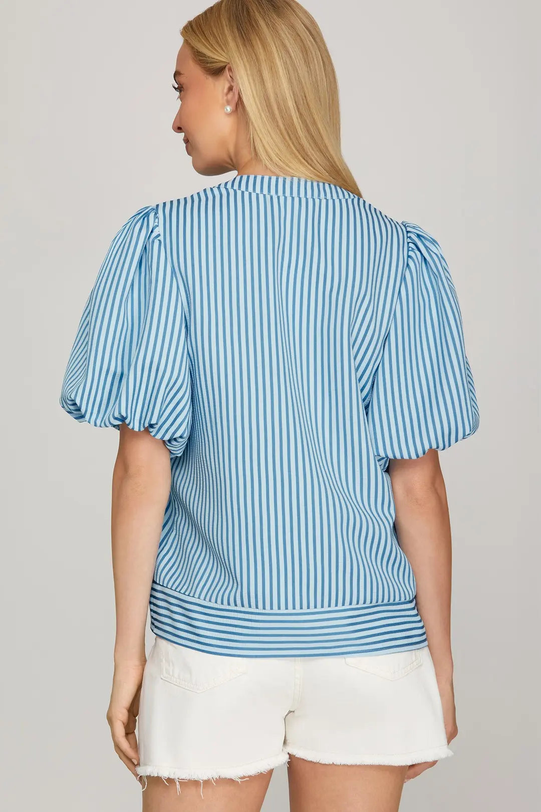Blue Stripe Pin Tuck Detail Top