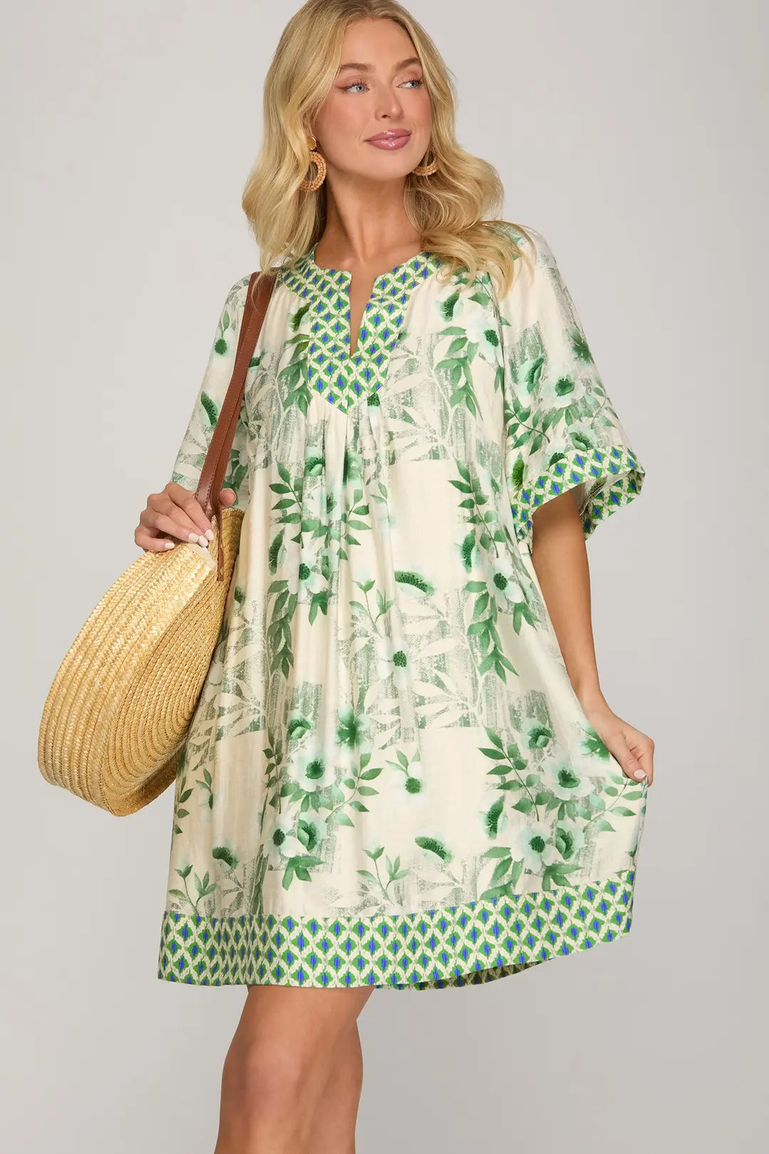 Green With Blue Collar Detail Mini Dress