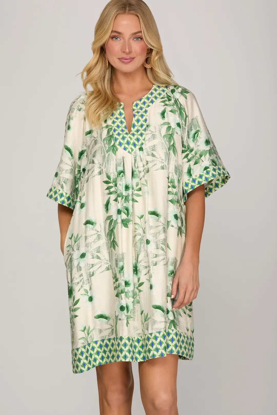 Green With Blue Collar Detail Mini Dress