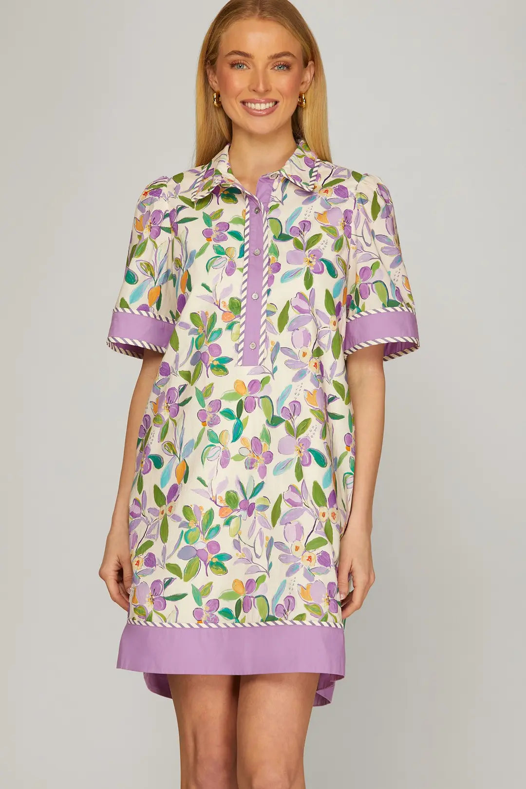 Lavender Floral Detail Mini Dress