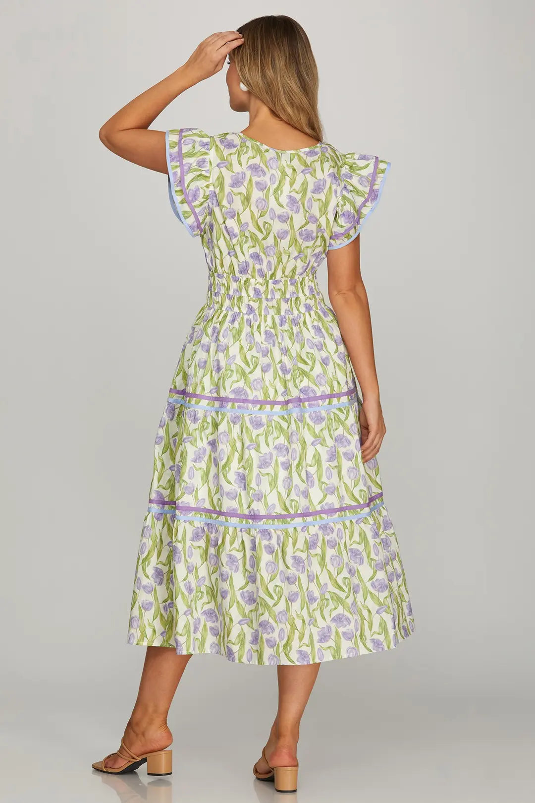 Lilac Floral Print Midi Dress