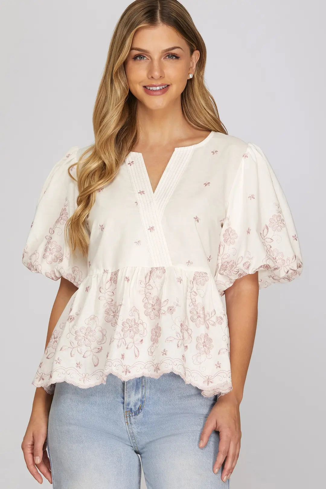 Lt Pink Floral Detail Top
