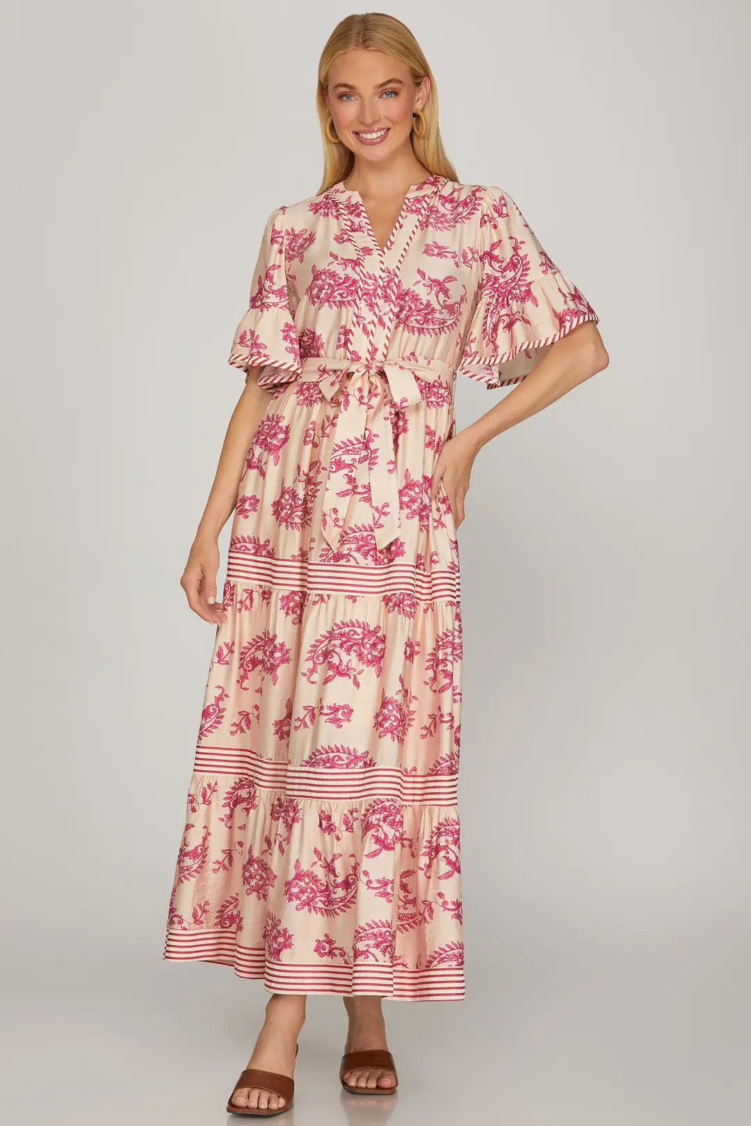 Magenta Pink Floral Midi Dress