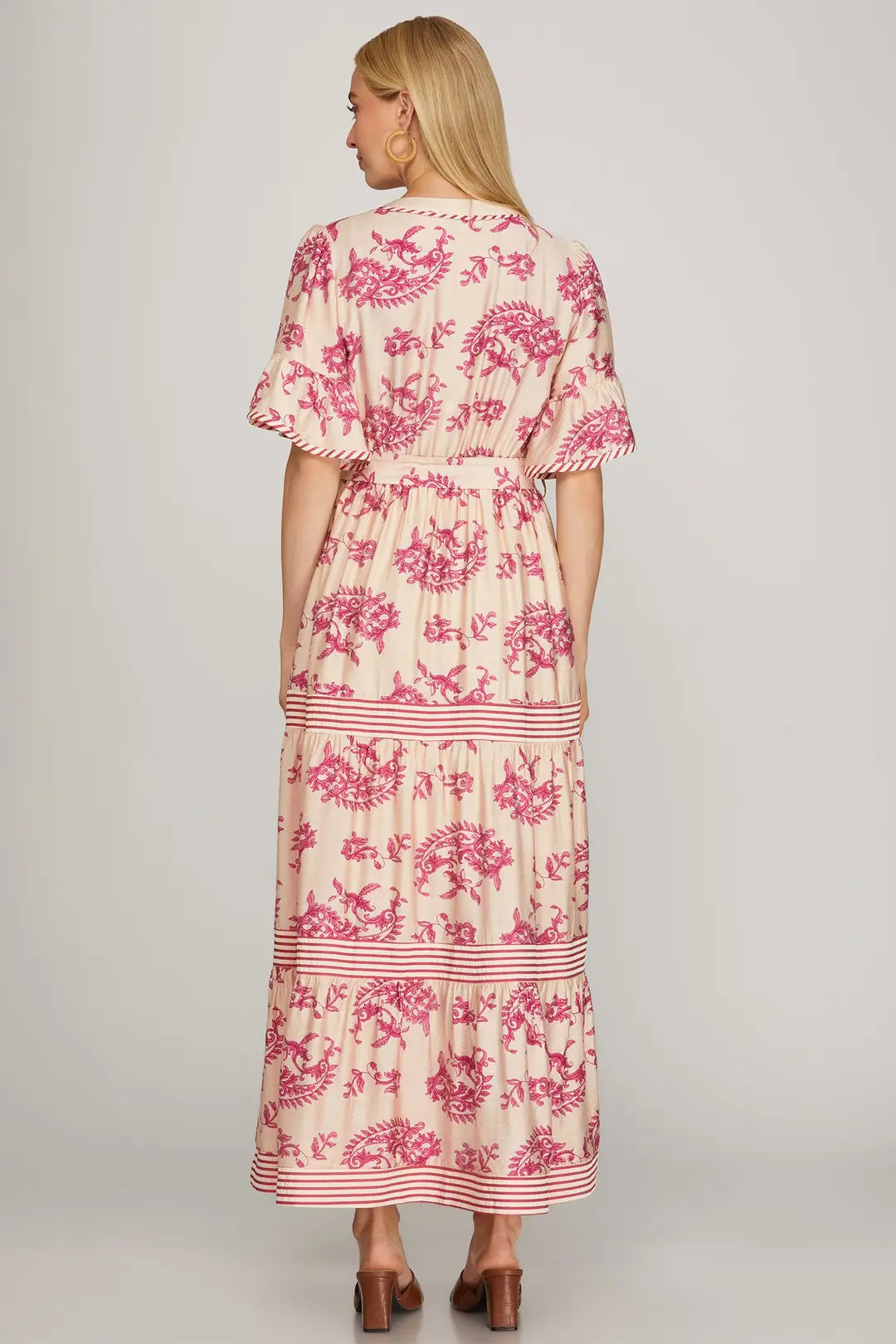 Magenta Pink Floral Midi Dress