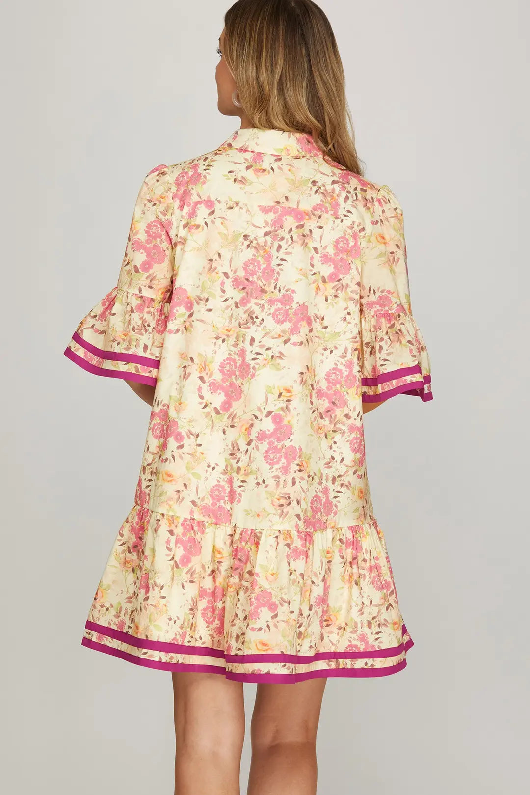 Rose and Fuchsia Floral Print Mini Dress