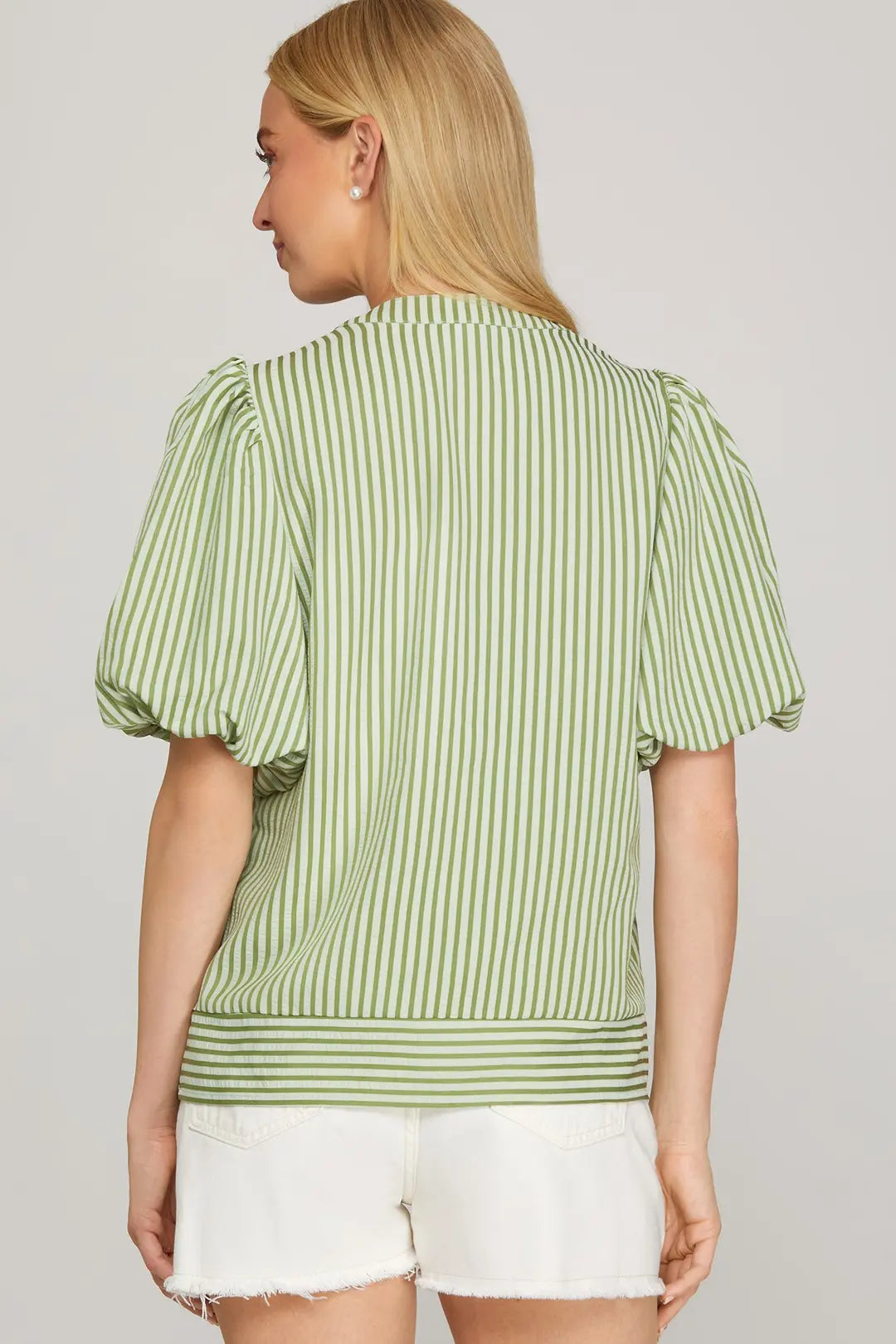 Sage Stripe Pin Tuck Detail Top