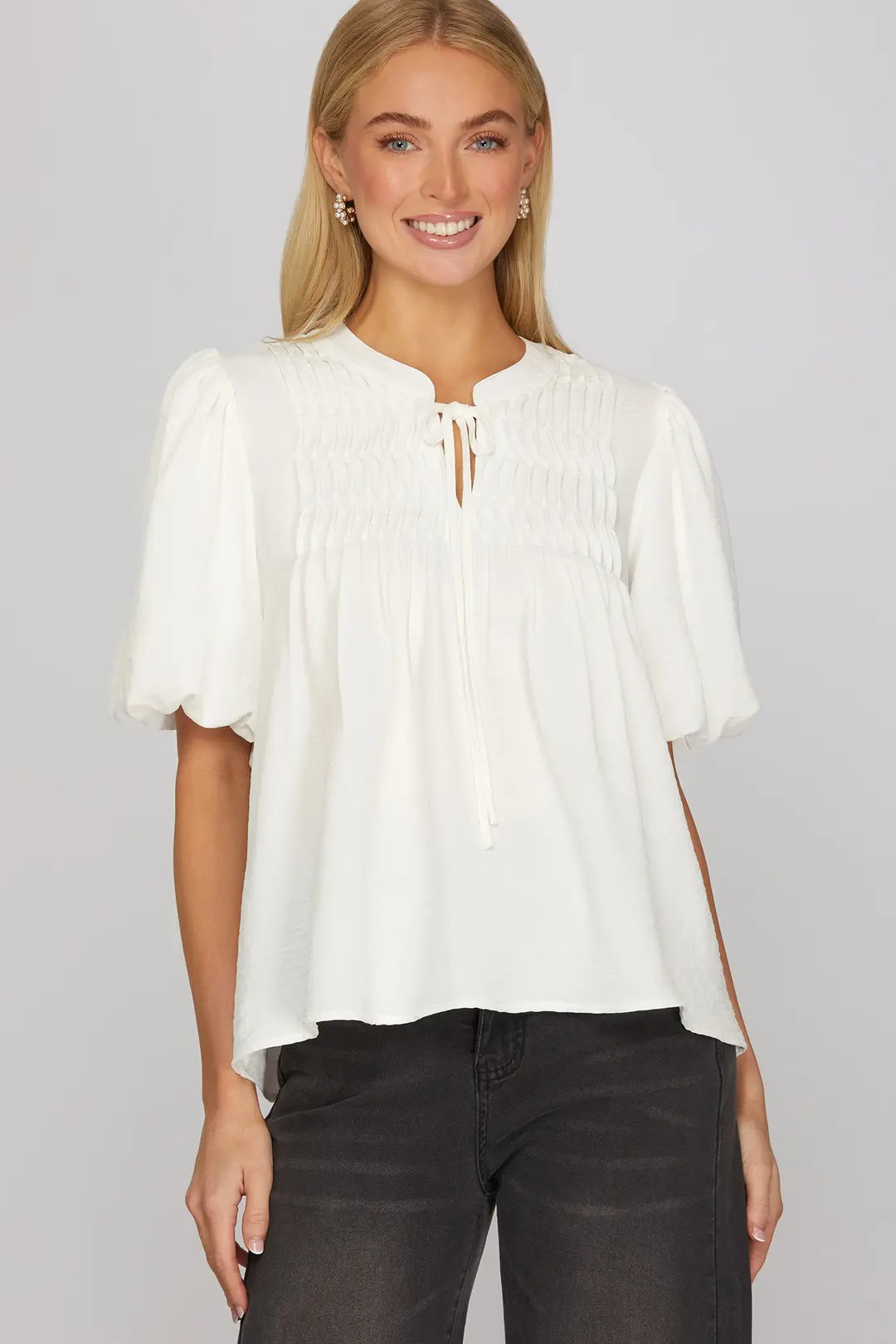 Off White Pin Tuck Detail Top
