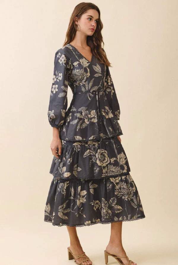 Tiered Mystic Floral Midi Dress
