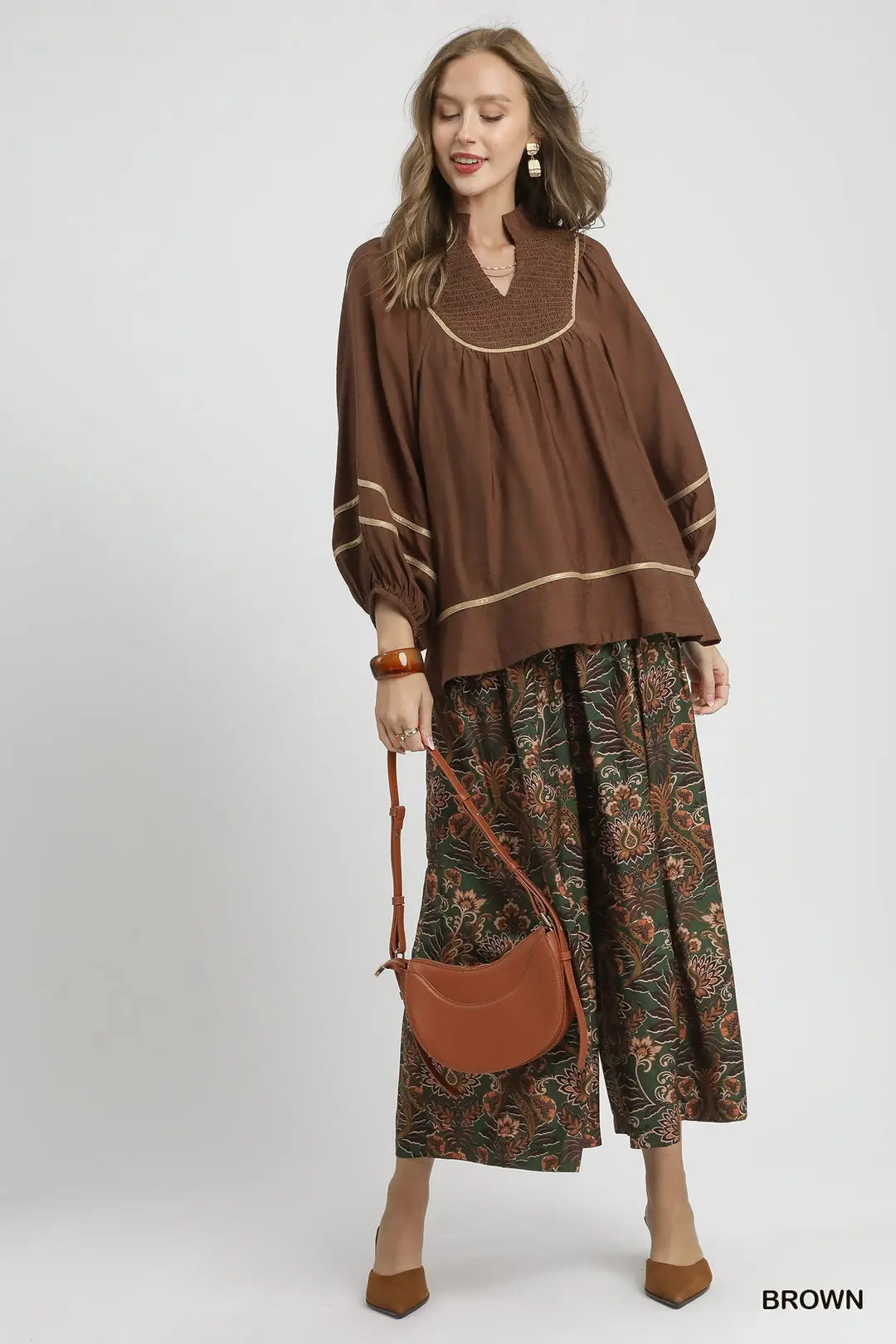 Boho Peasant Top in Black or Brown