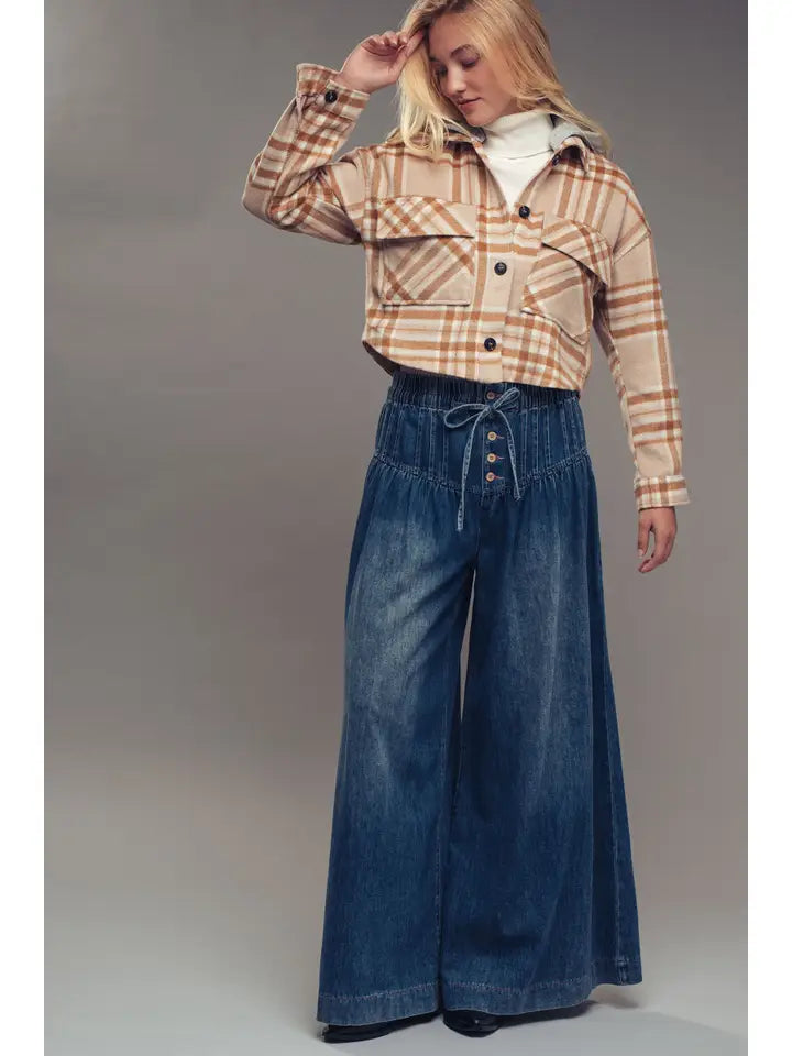 Pleated, Wide-Leg, Dark Denim Pant