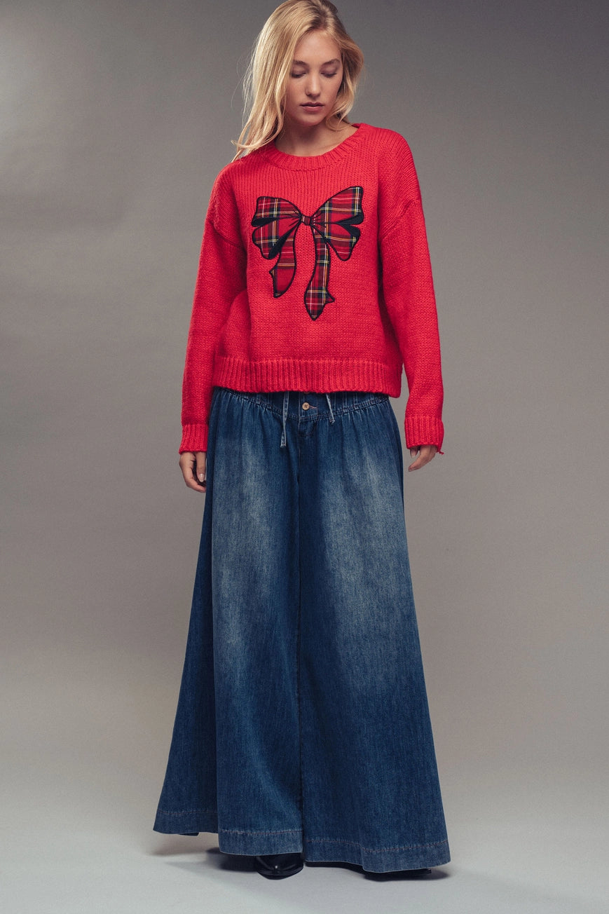 Pleated, Wide-Leg, Dark Denim Pant