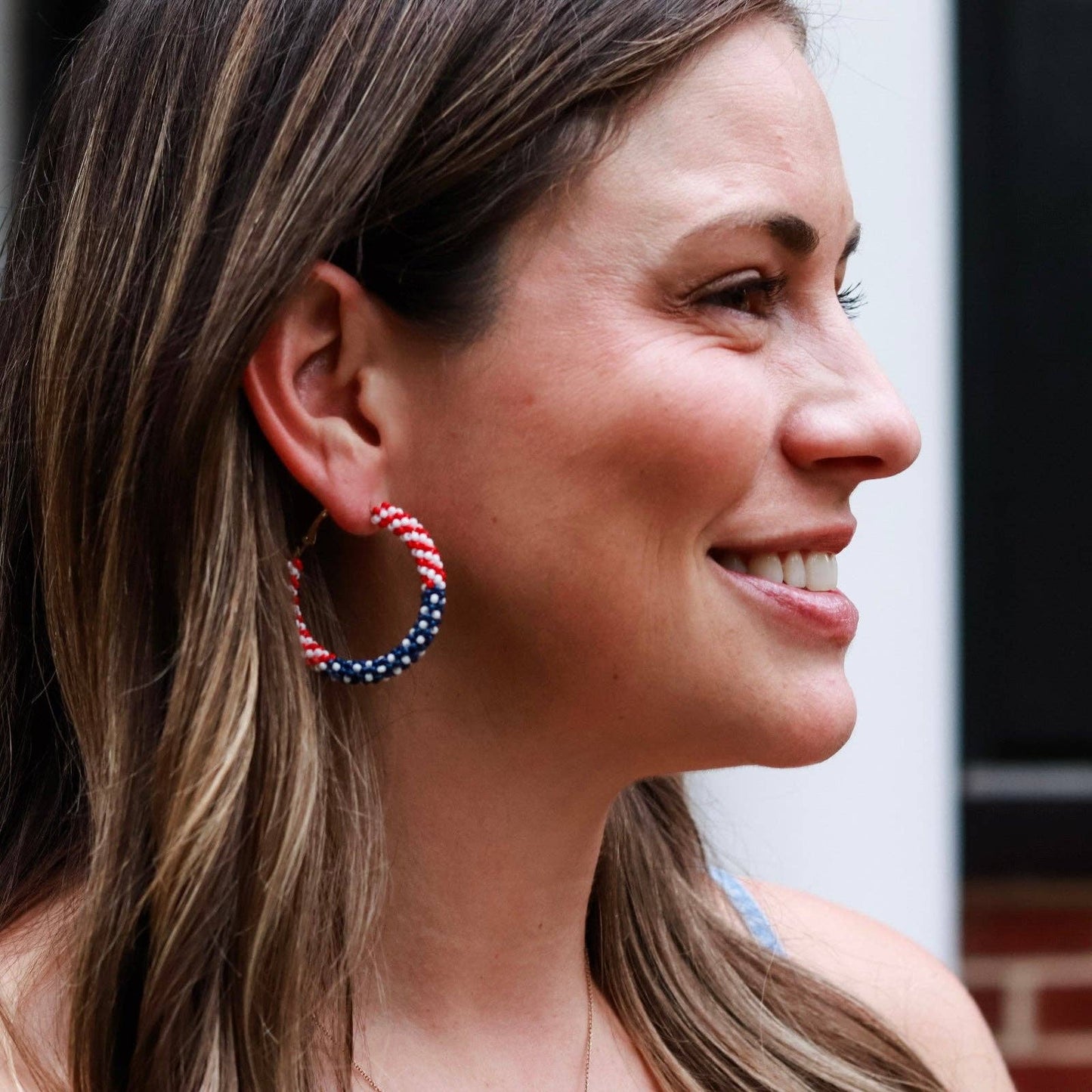 Custom Patriotic Beaded Hoop Earring